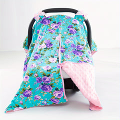 Purple Flower Print Girl's Seat Cover with Sunshade