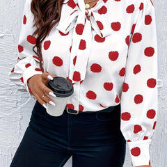  Dot Print Lantern Sleeve Top