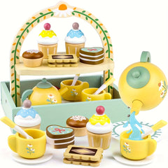 Wooden Tea Party Playset with Kitchen Accessories for Ages 3