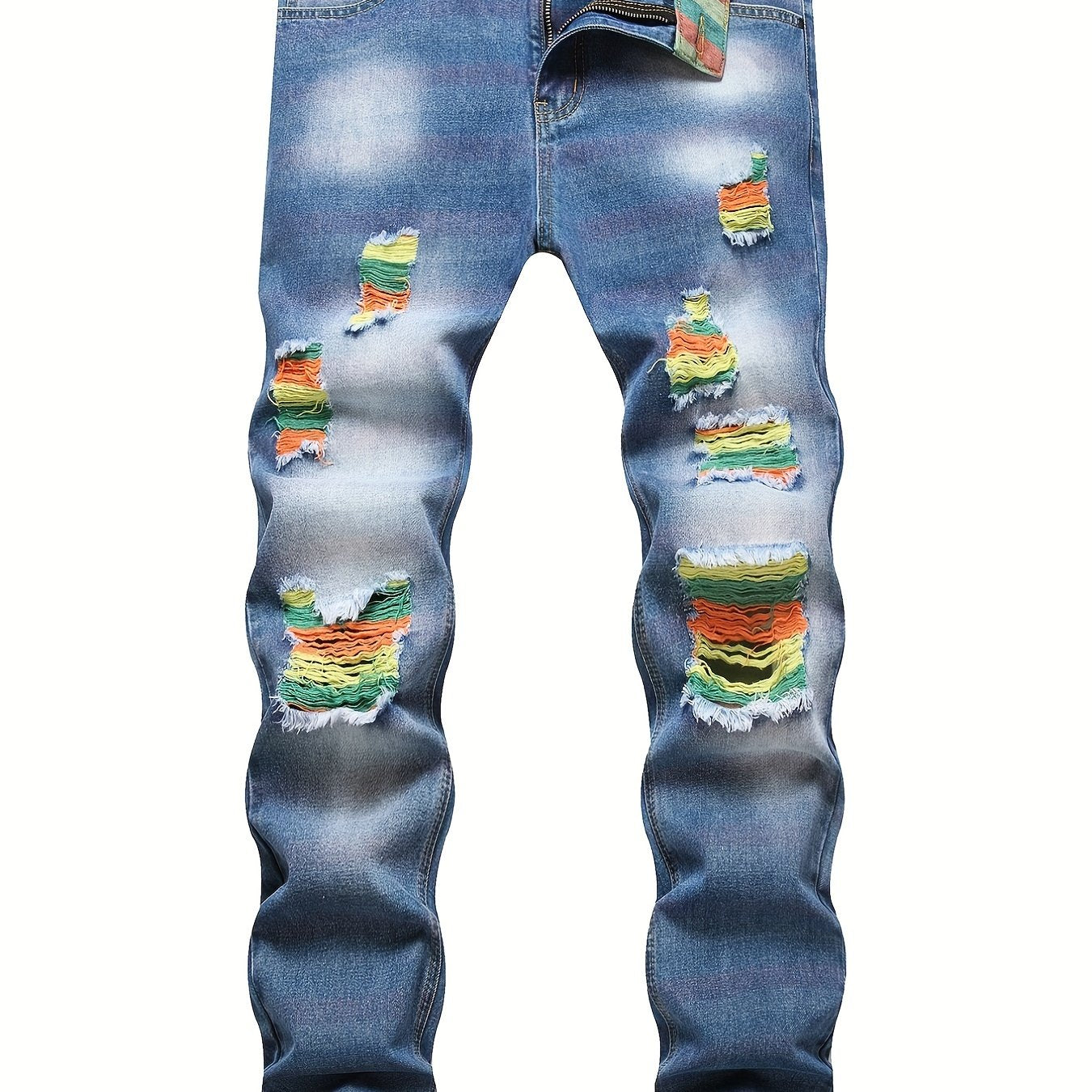 Slim Fit Ripped Jeans Men's Casual Distressed Denim Pants