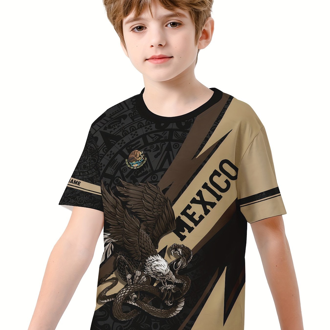 MEXICO Eagle 3D Print Children's Vitality T Shirt Boys Summer Sports Lightweight