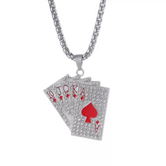 Hip Hop Poker Card Tag Necklace Zircon Inlaid Jewelry