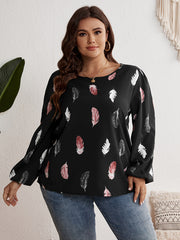  Feather Print Long Sleeve Top