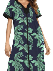  Tropical Print Short Sleeve V Neck Dress