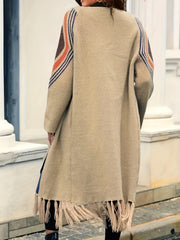  Striped Tassel Cardigan Long Sleeve High Stretch