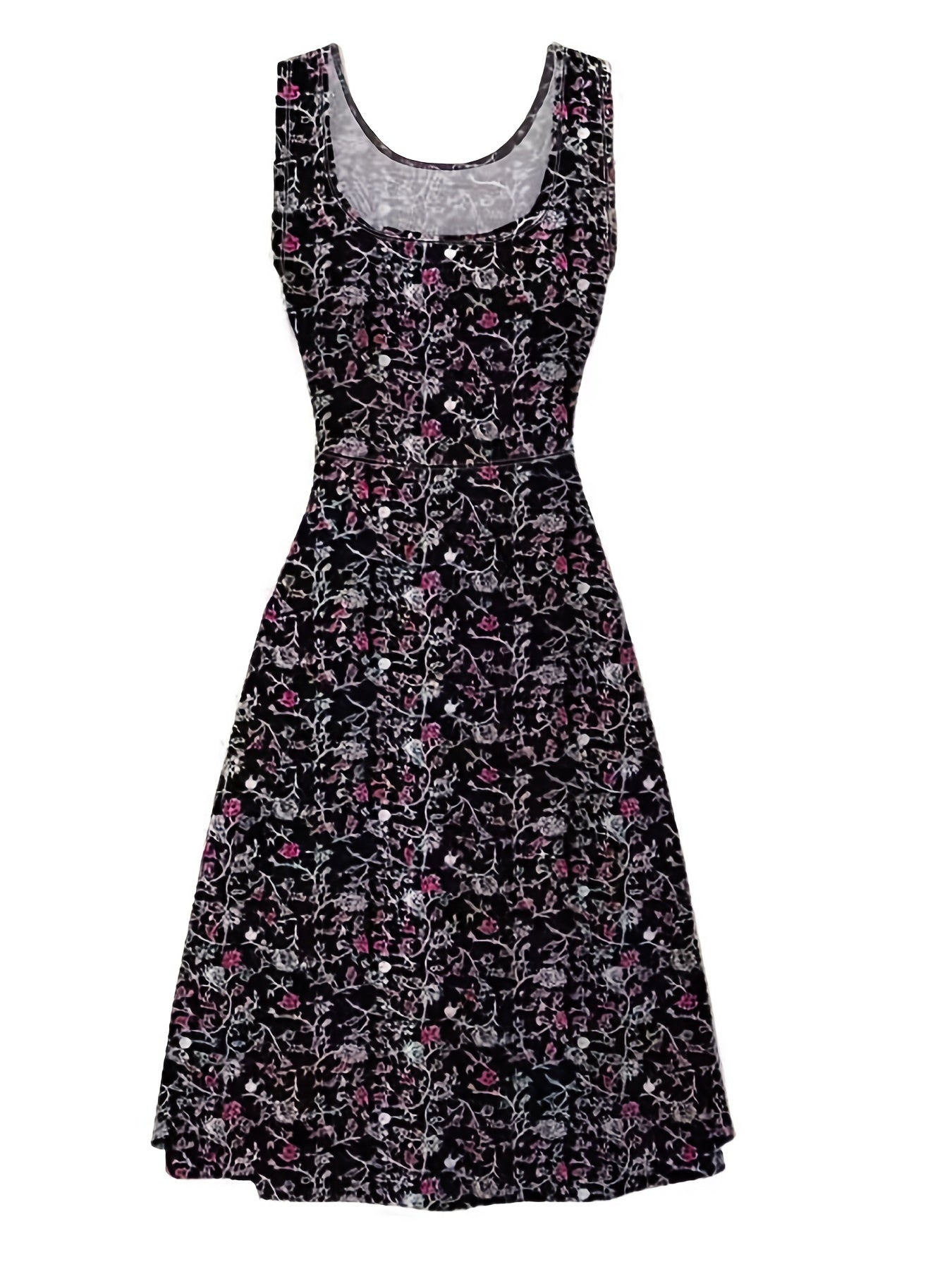  Tank Dress Women's Plus Floral Print Round Neck Sleeveless Midi Dress
