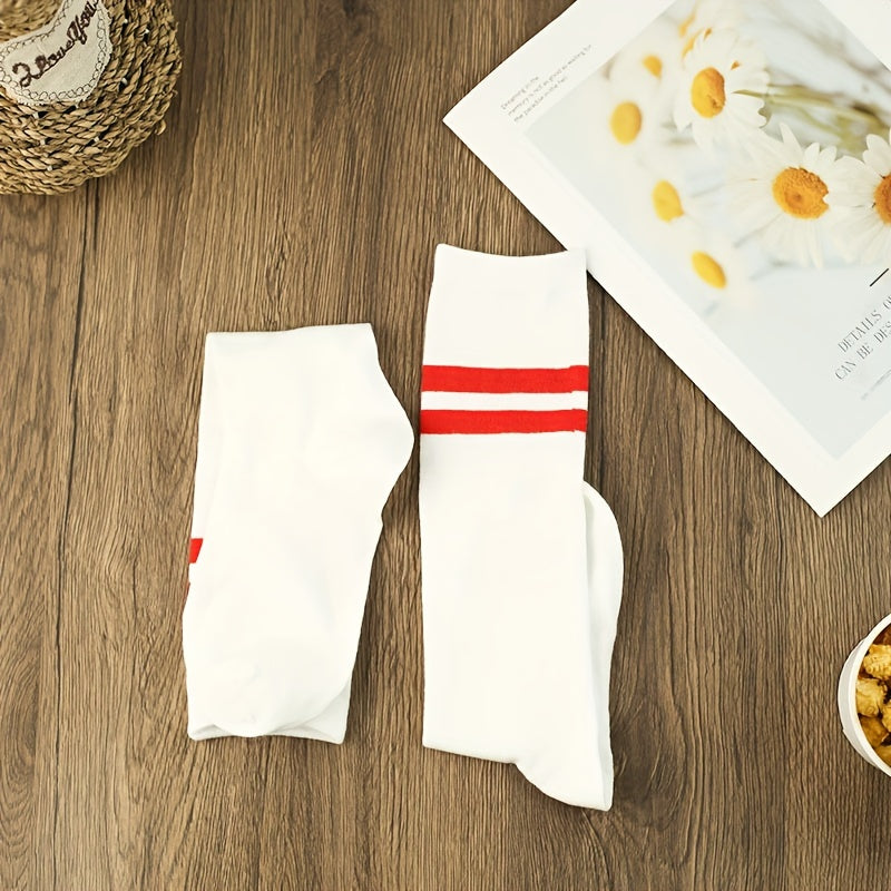 3 Pairs Striped Print Socks Women's Stockings