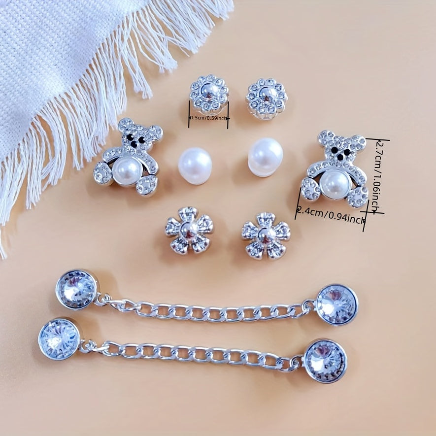 12pcs Shoe Charms Set with Pearls and Accessories for Women's Cross Hole Shoes