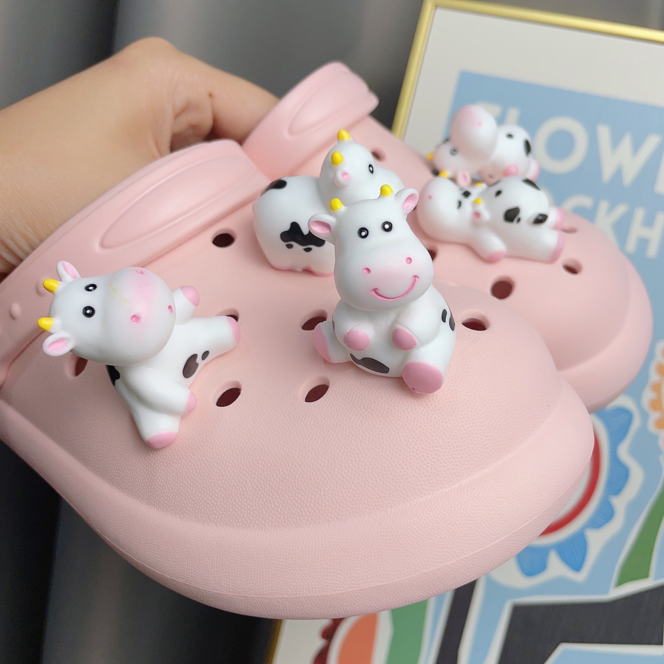 5pcs 3D Anime Cows Charms For Clogs Sandals Decoration
