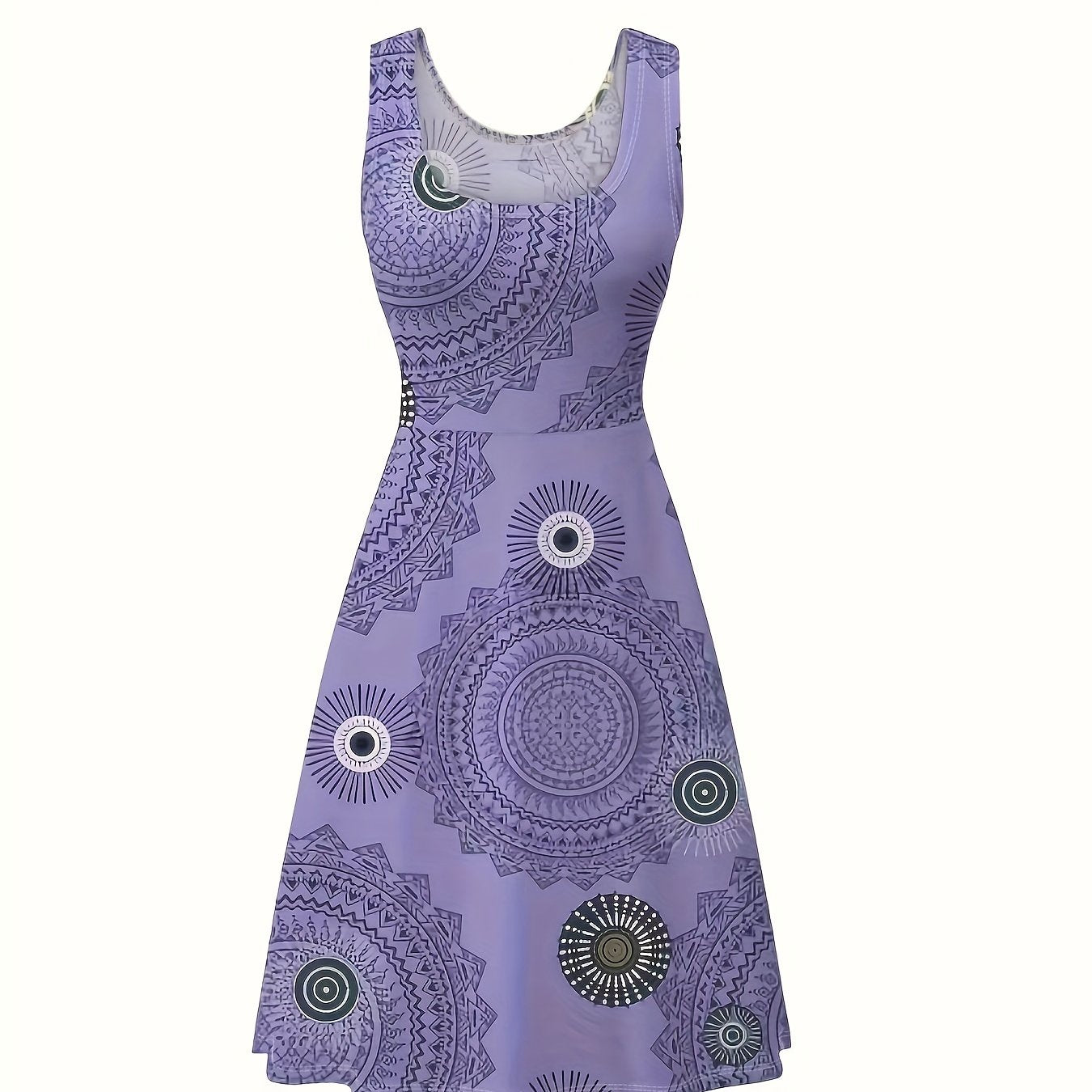  Floral Print Round Neck Tank Dress