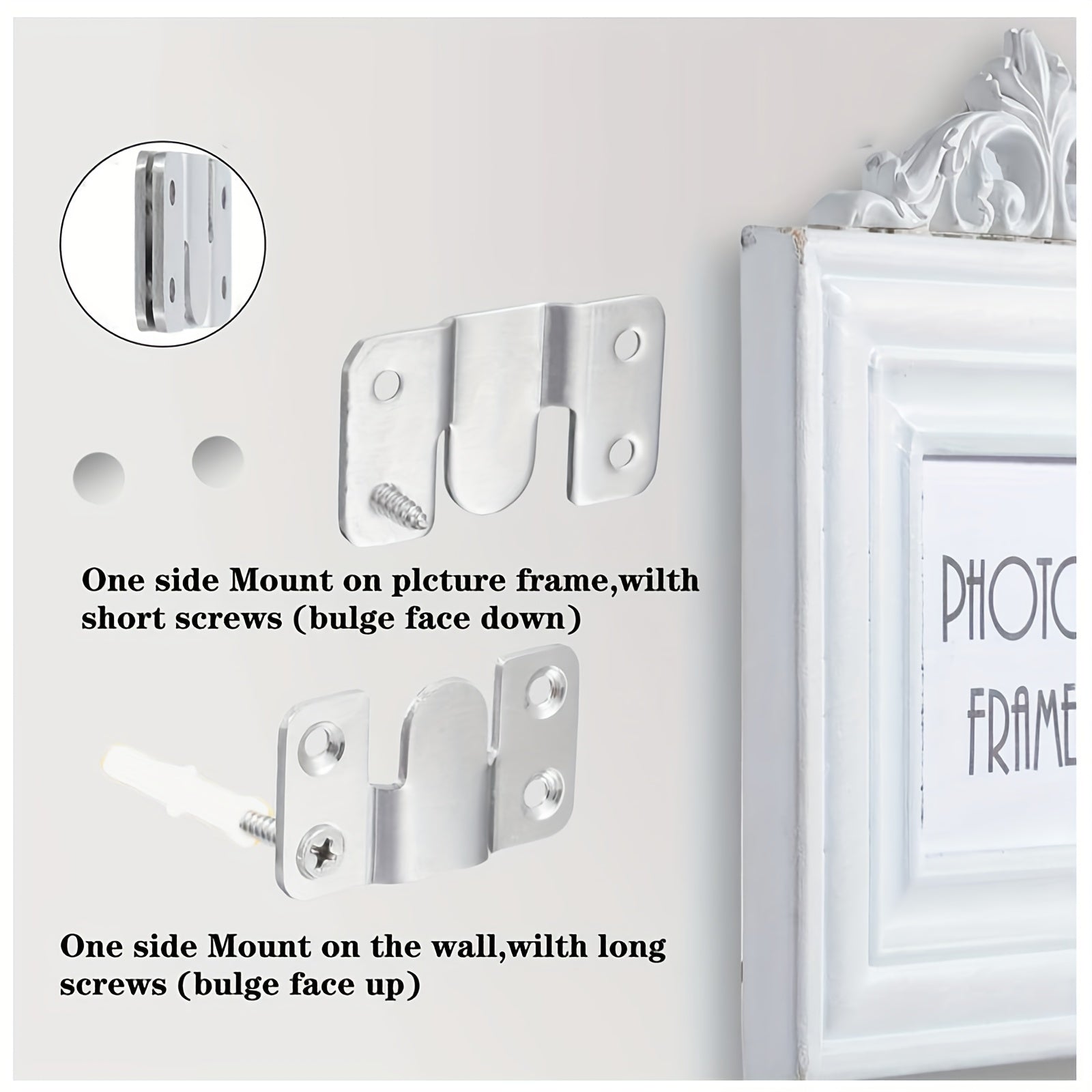 Flush Mount Bracket Set Stainless Steel for Mirror Photo Shelf Cabinet