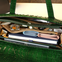 Vintage Crocodile Pattern Leather Handbag with Shoulder Strap & Wristlet