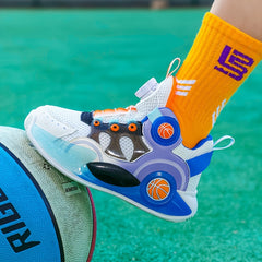Boy's Block Basketball Shoes Rotating Buckle Non Slip Sneakers