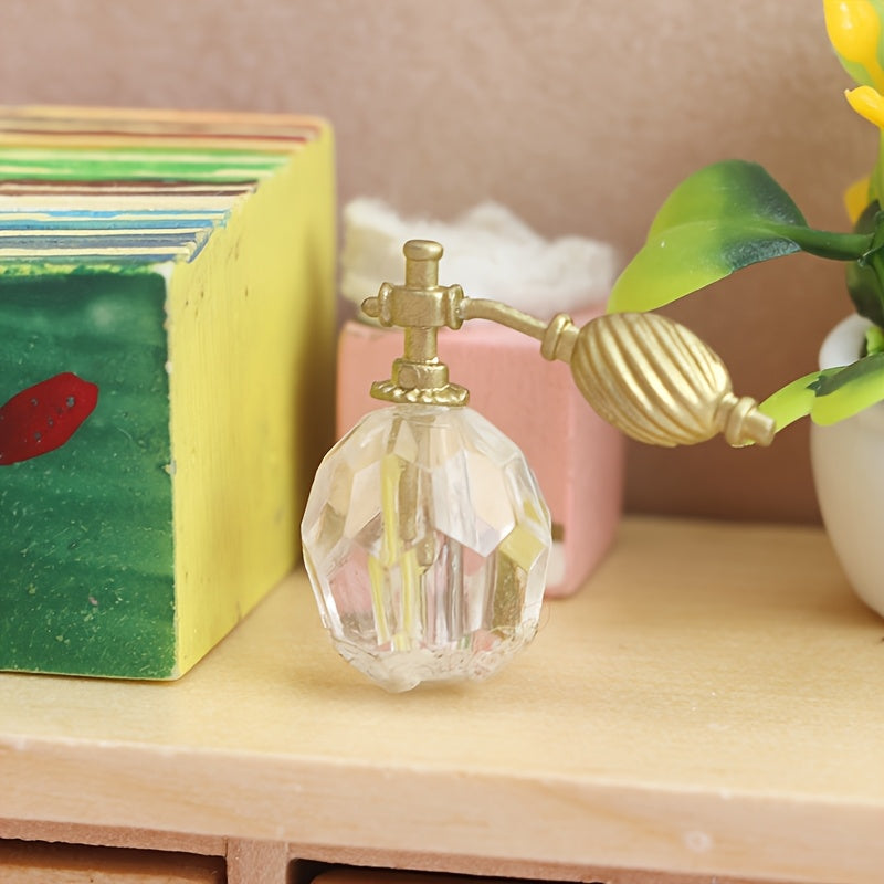 1/12 Scale Dollhouse Perfume Bottle Glass with Metallic Finish Vintage Accessory