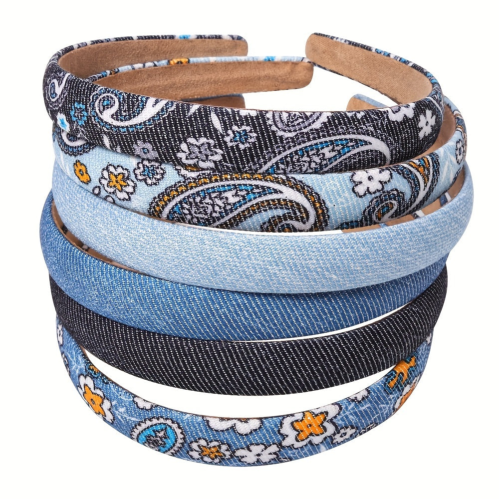 Boho Denim Headband Paisley Print Retro Style Head Hoop Women Girls Hair