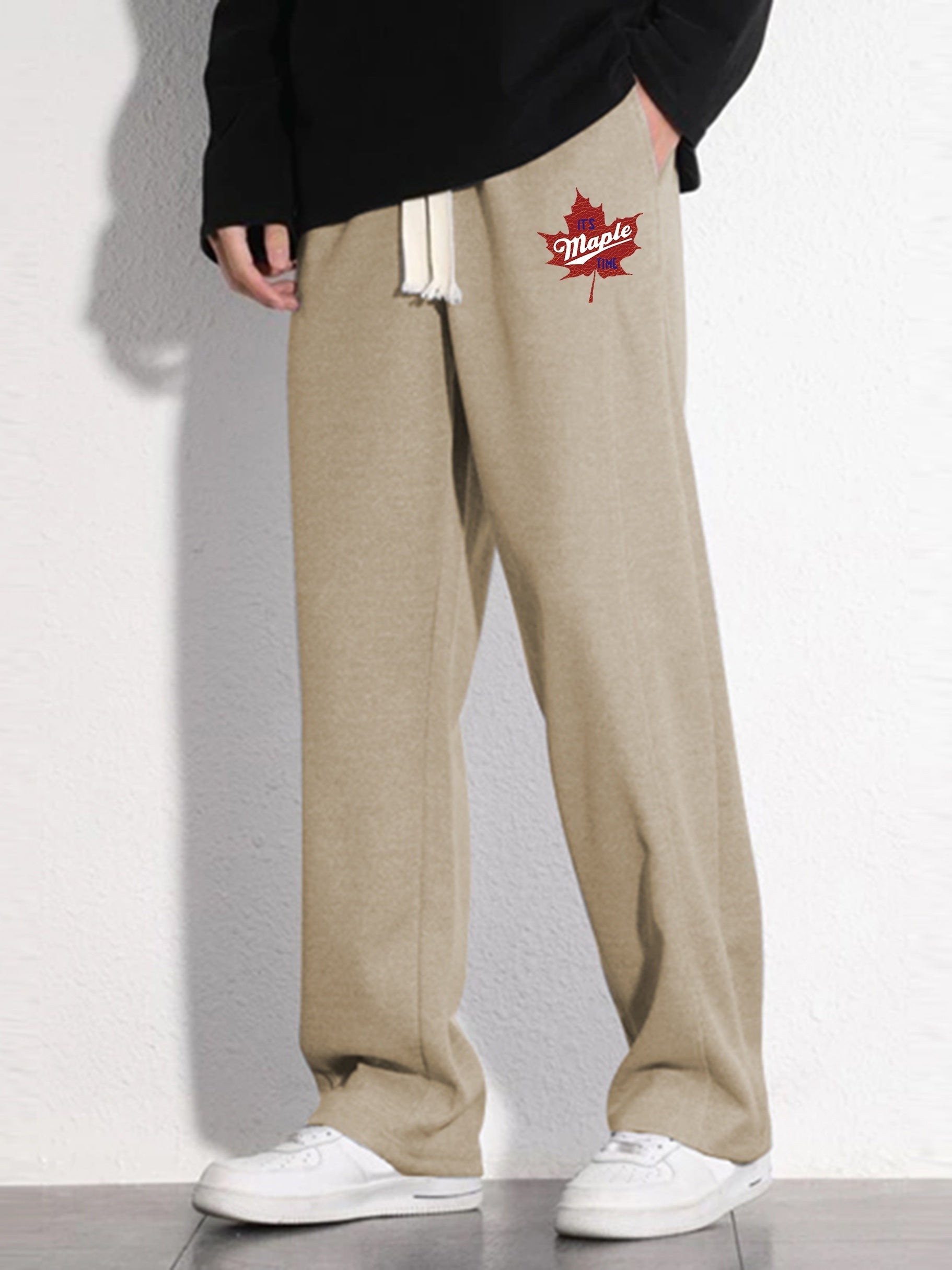 Leaf Pattern Mopping Trousers Men's Casual Loose Fit Pants