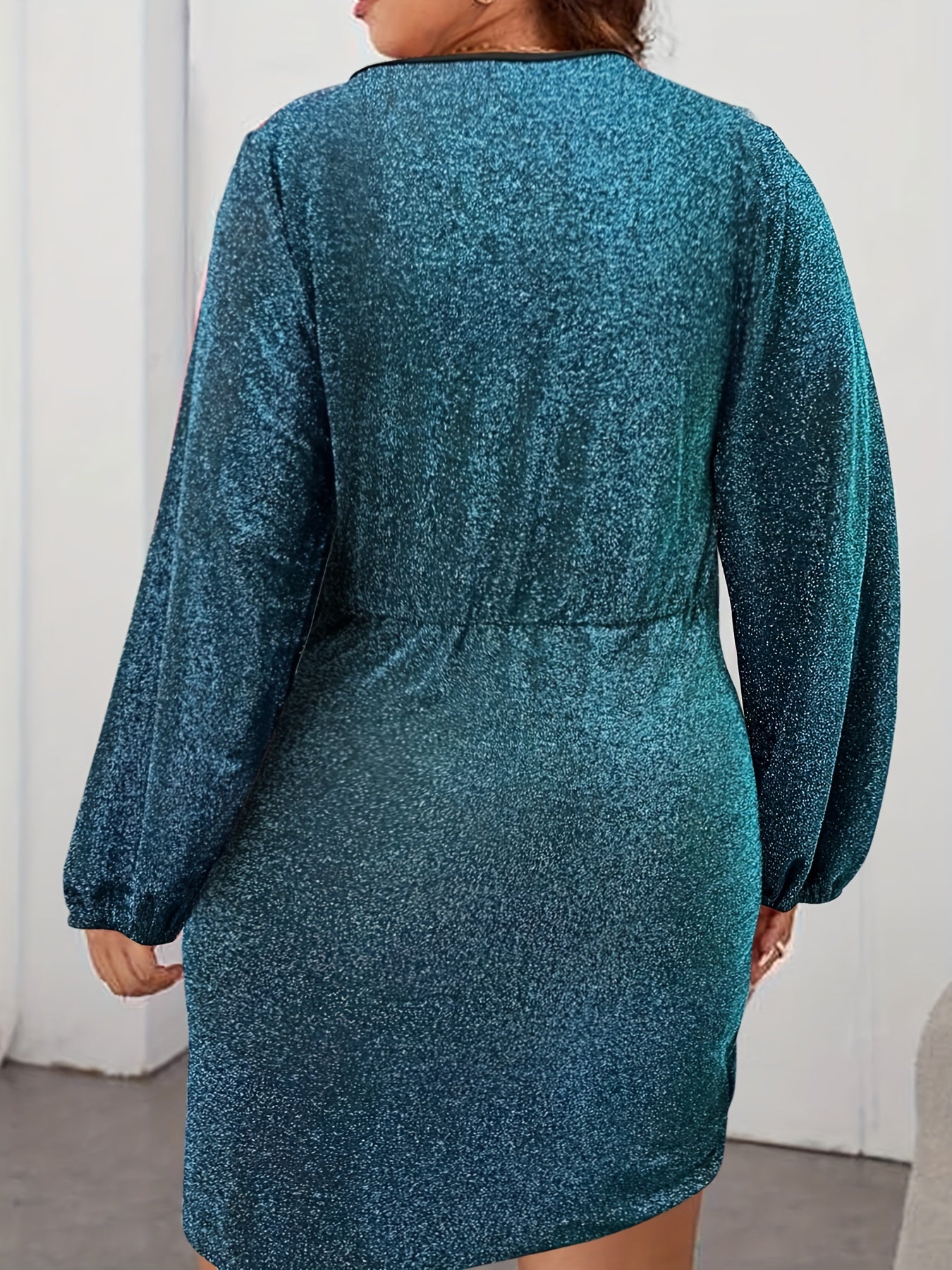  Glitter Lantern Sleeve V Neck Midi Dress