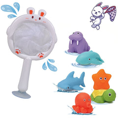 ROYLANZ Mixed Bath Toy Set Rabbit Duck Fishing Net Animal Shaped Play Set
