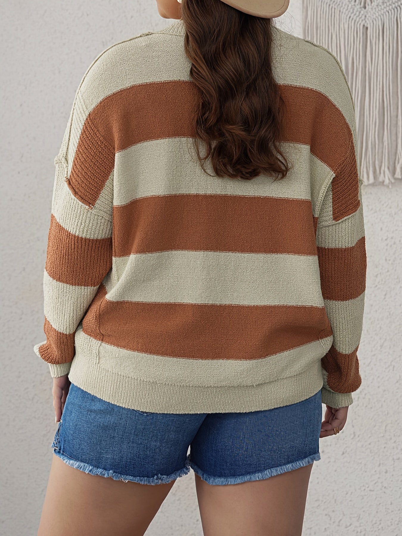  Colorblock V Neck Sweater Loose Fit