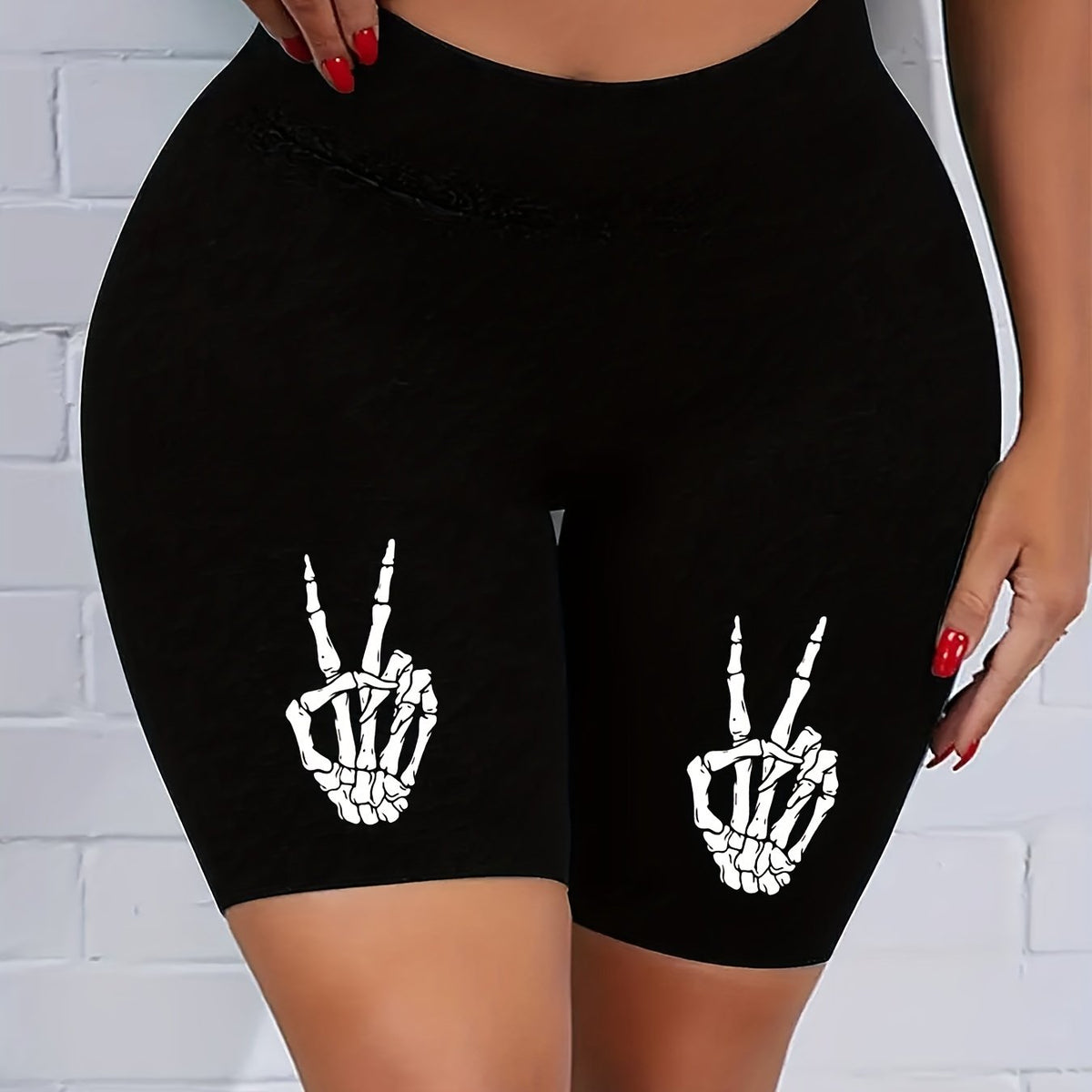  Skeleton Gesture Print High Rise Biker Shorts