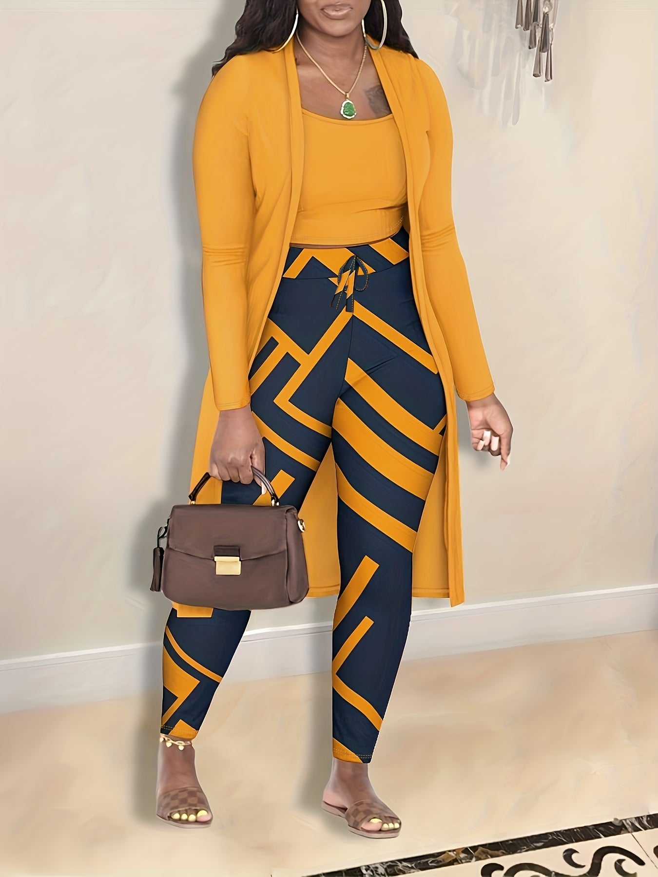  3-Piece Outfit Set: Cardigan, Tank Top, Leggings