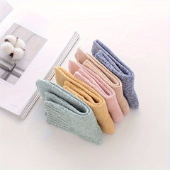 5 Pairs Women's Comfy & Warm Mid Tube Solid Color Socks