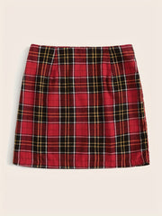  Plaid Print High Rise Stretch Mini Skirt