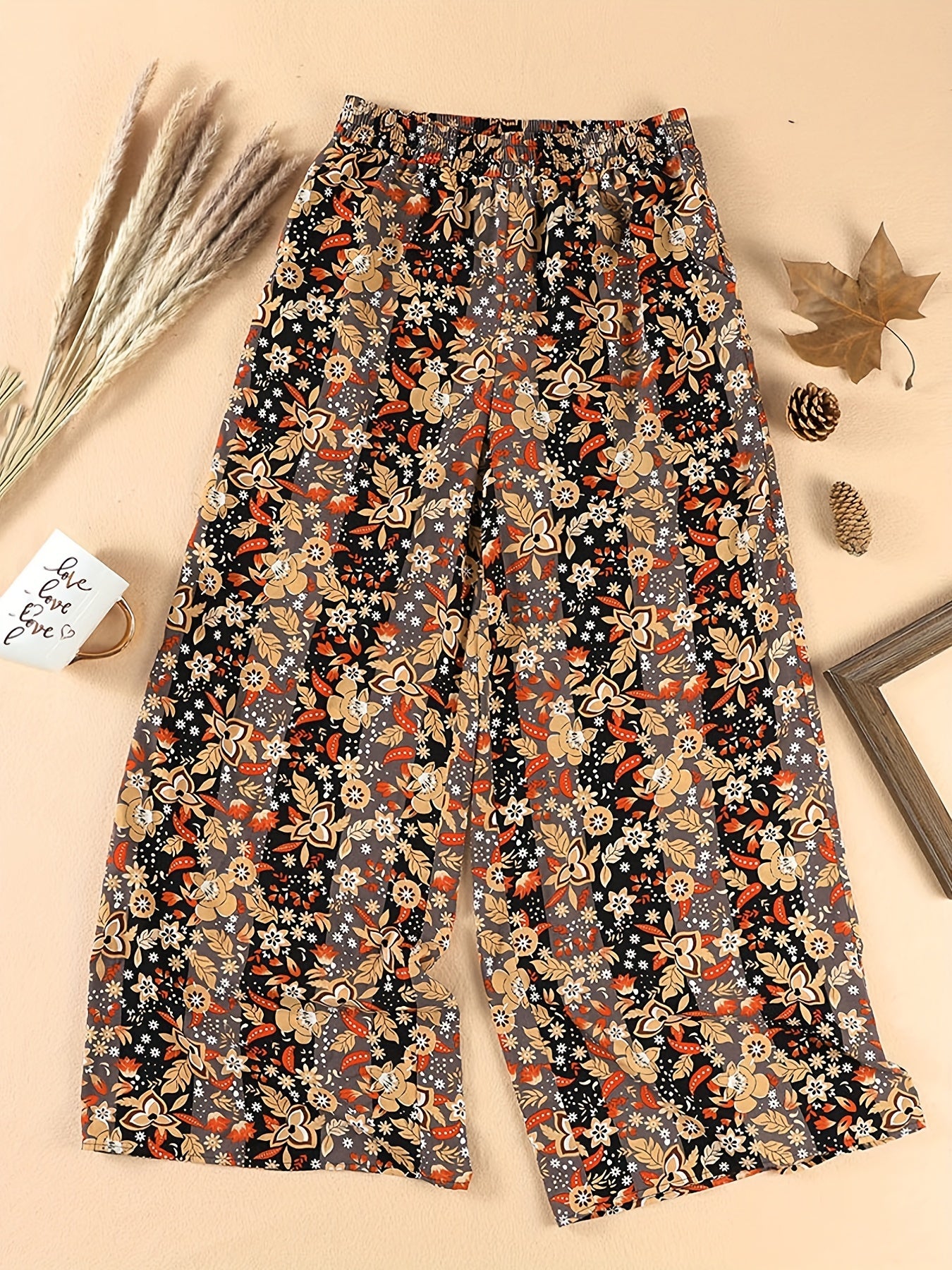  Random Print High Rise Wide Leg Pant