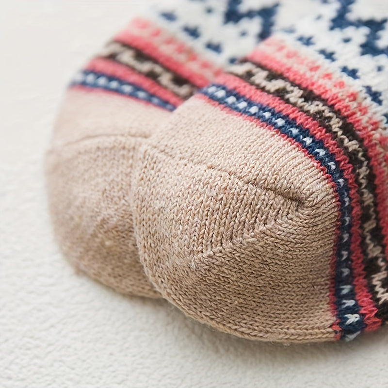 5 Pairs Geometric Print Colorblock Crew Socks