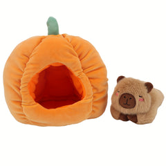 Halloween Plush Capybara in Pumpkin House Soft Stomach Cozy