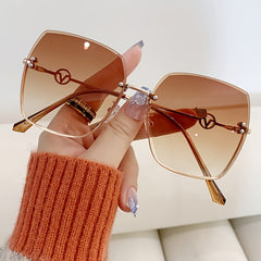 Women Gradient Sunglasses Rectangle Casual Metal Glasses Outdoor Sports