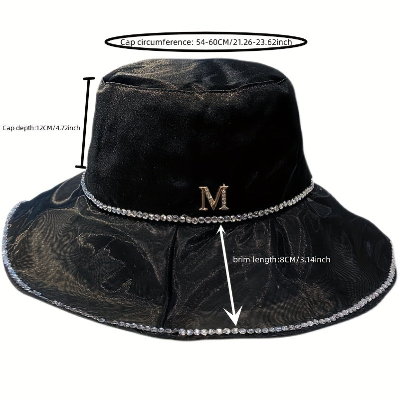 Rhinestone Decor Bucket Hat Sunscreen Travel Beach Hat