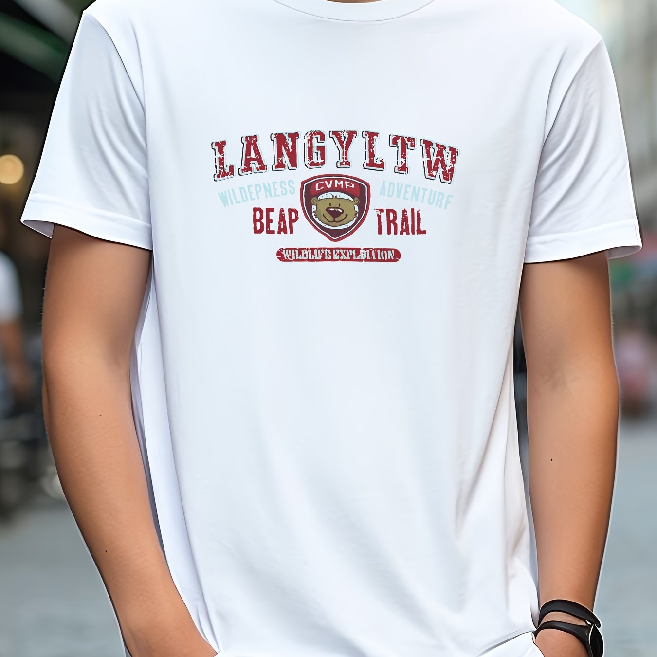Letter Pattern Print Men's Comfy T-shirt Graphic Tee Men's Summer Outdoor Cloth