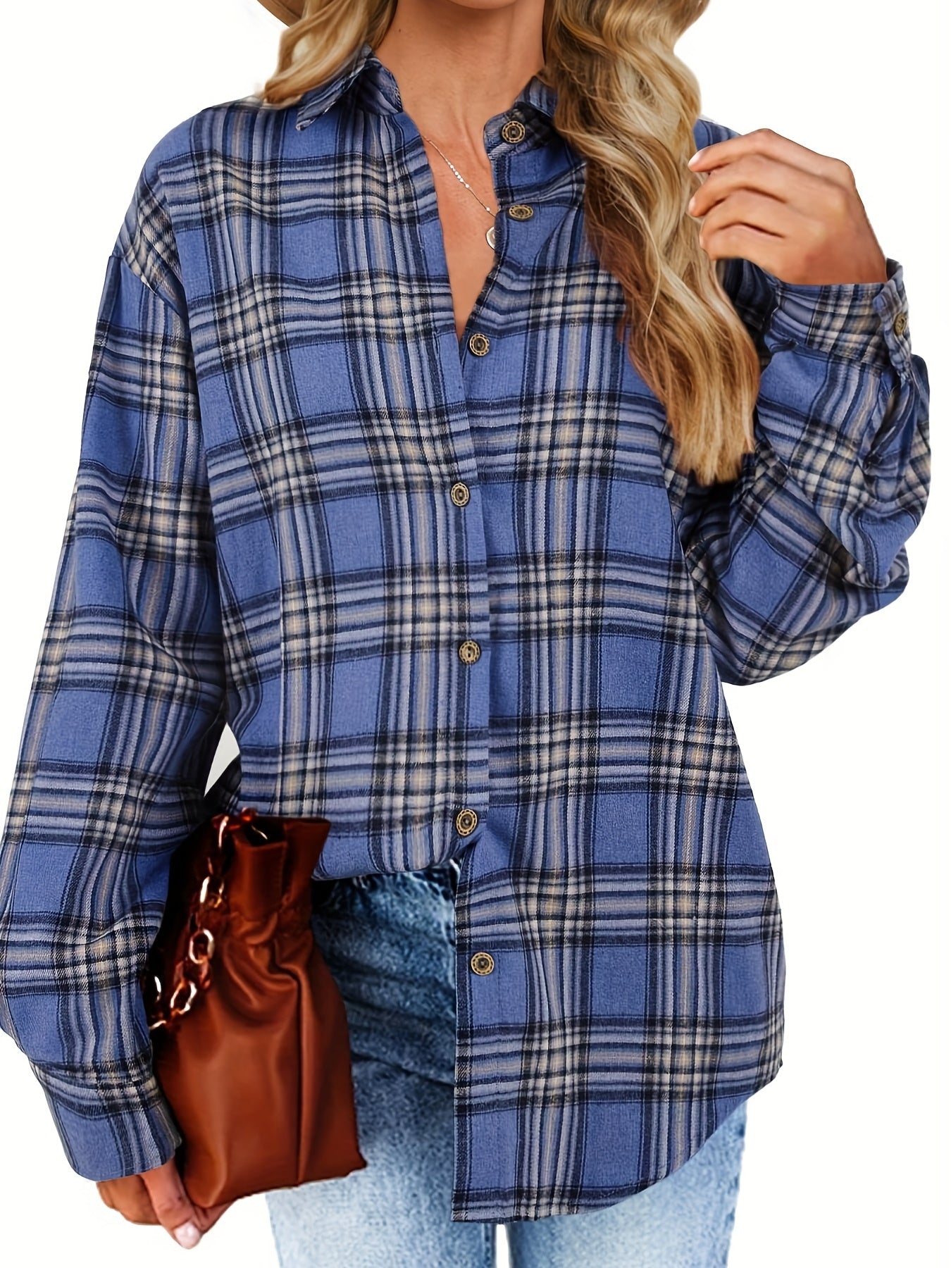  Plaid Print Button Up Long Sleeve Shirt