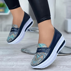 Women's Platform Slip-on Loafers Round Toe Soft Sole Shoes