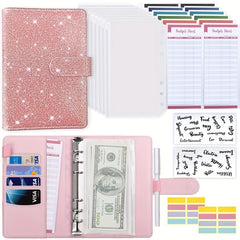 Purple Pink Macaron Notebook Leather PU Binder Cash Budget Journal Diary