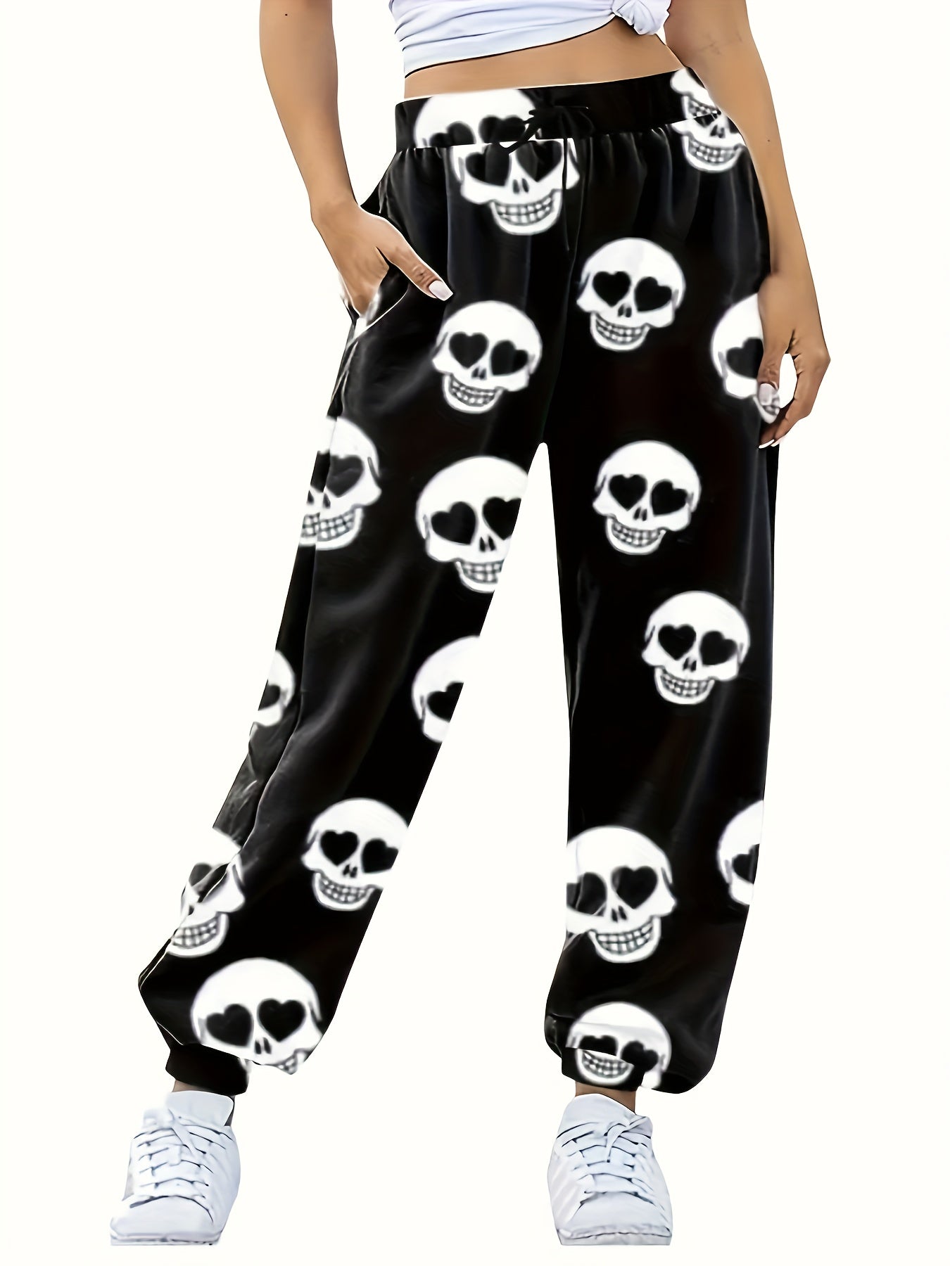  Funny Skull Print High Rise Jogger Pants