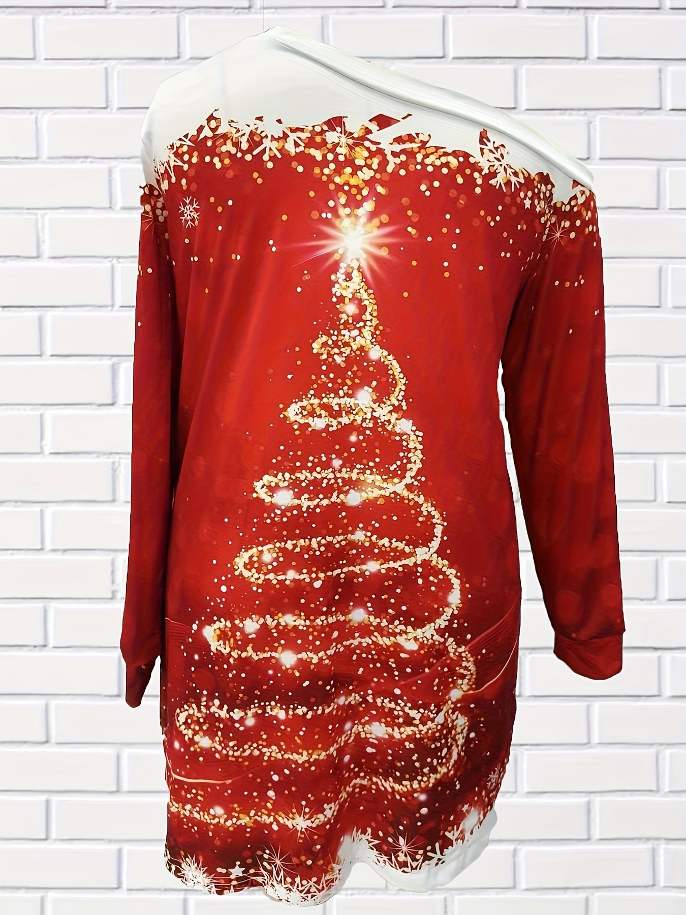 Glitter Christmas Tree One Shoulder Mini Dress