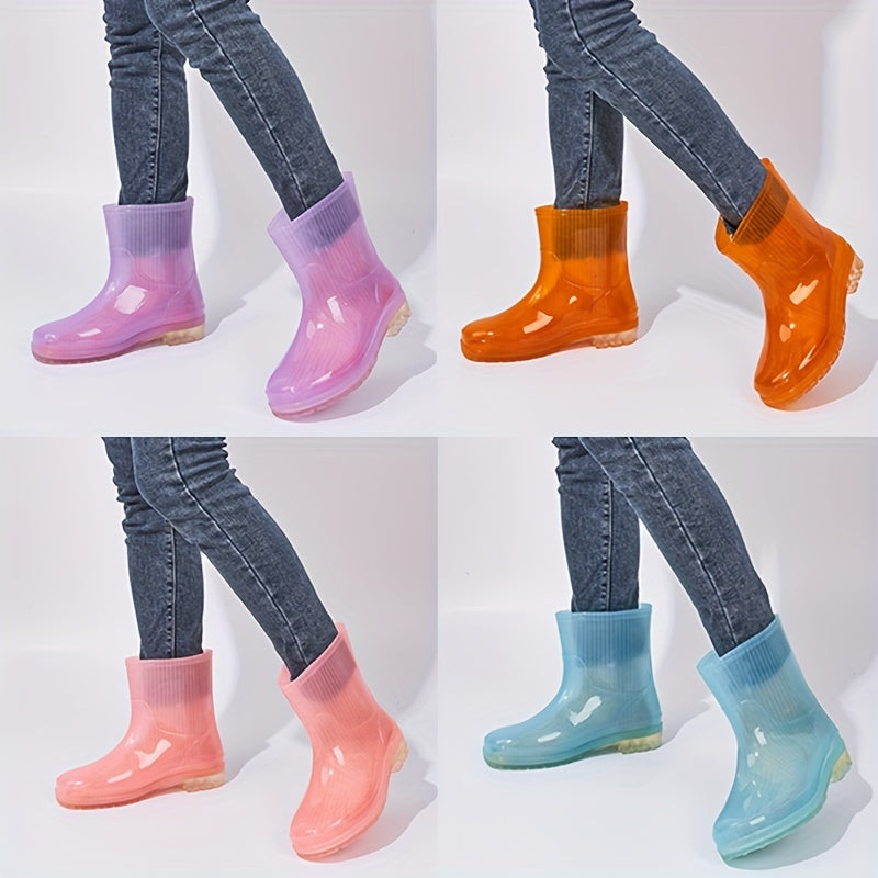 Women's Solid Rain Boots Anti slip Waterproof PVC Calf Boots