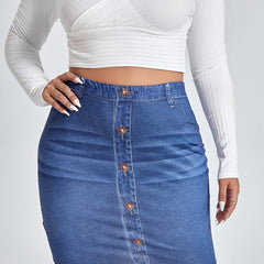  Denim Print High Waist Mini Skirt Women's Plus High Stretch