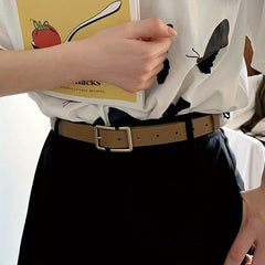 Rectangular Buckle Belt Casual Solid PU Belt For Women