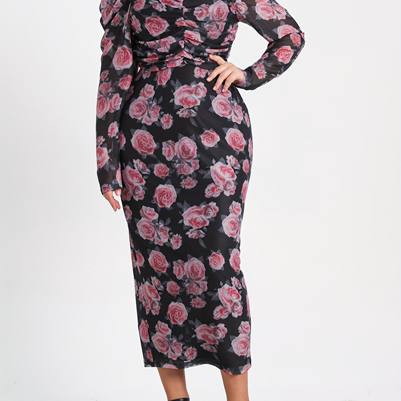  Women's Floral Lantern Sleeve Dress