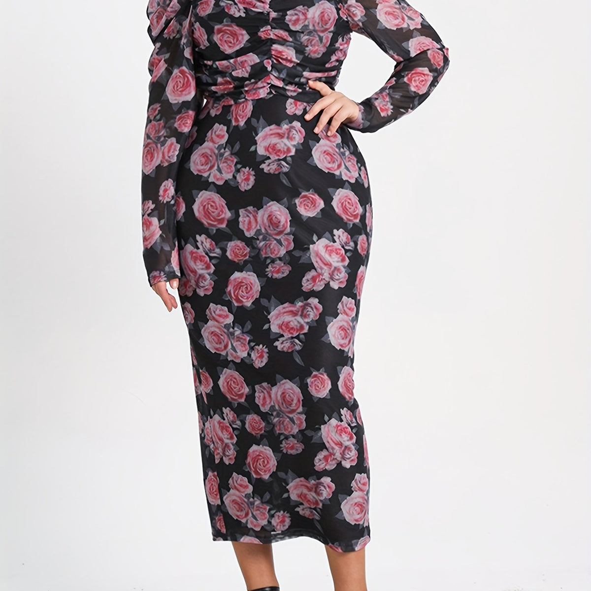  Women's Floral Lantern Sleeve Dress