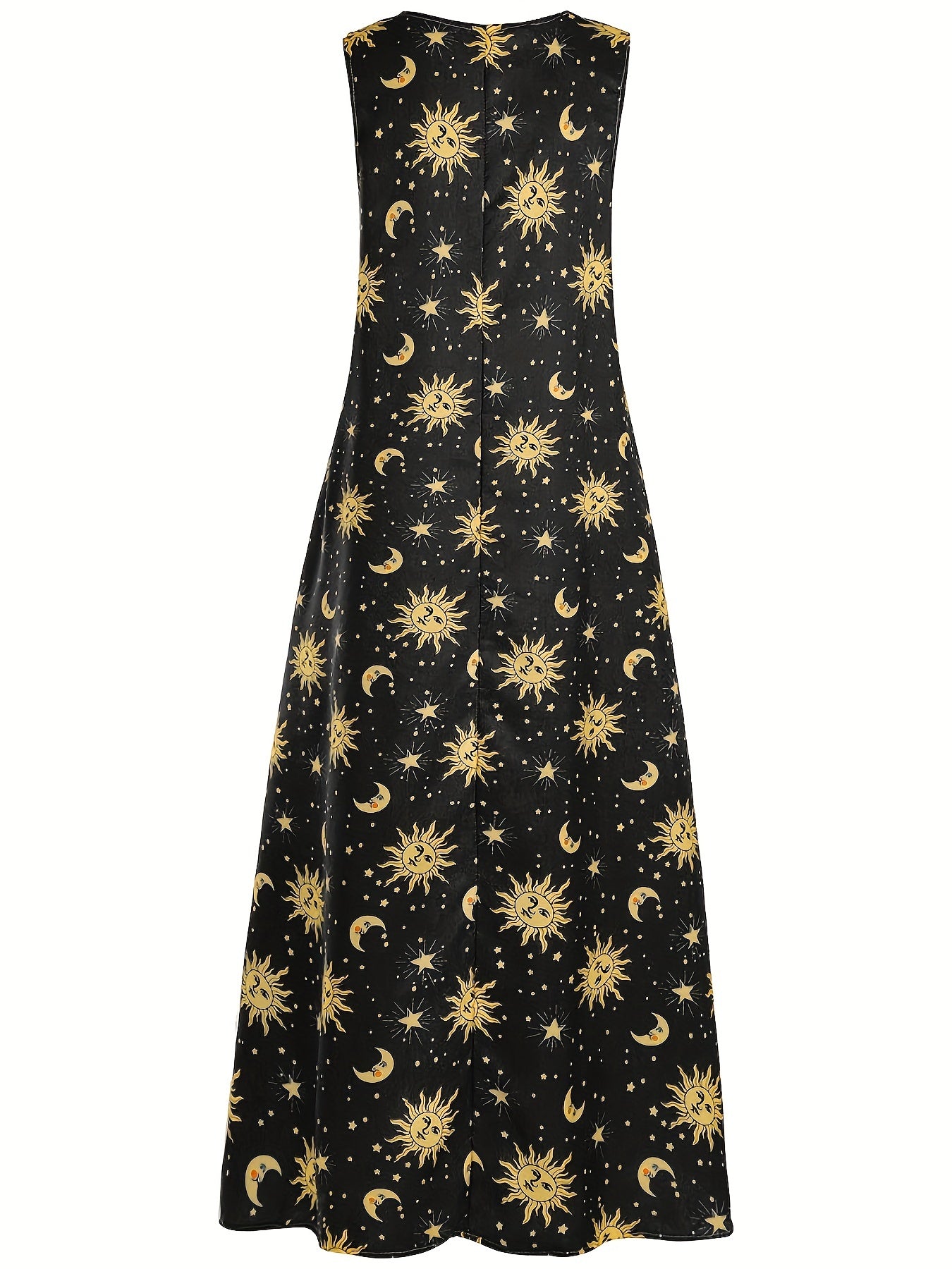 Moon & Sun Print Notched Neck Sleeveless Tank Dress
