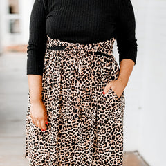  Colorblock Leopard Print Ribbed Long Sleeve Round Neck Dress