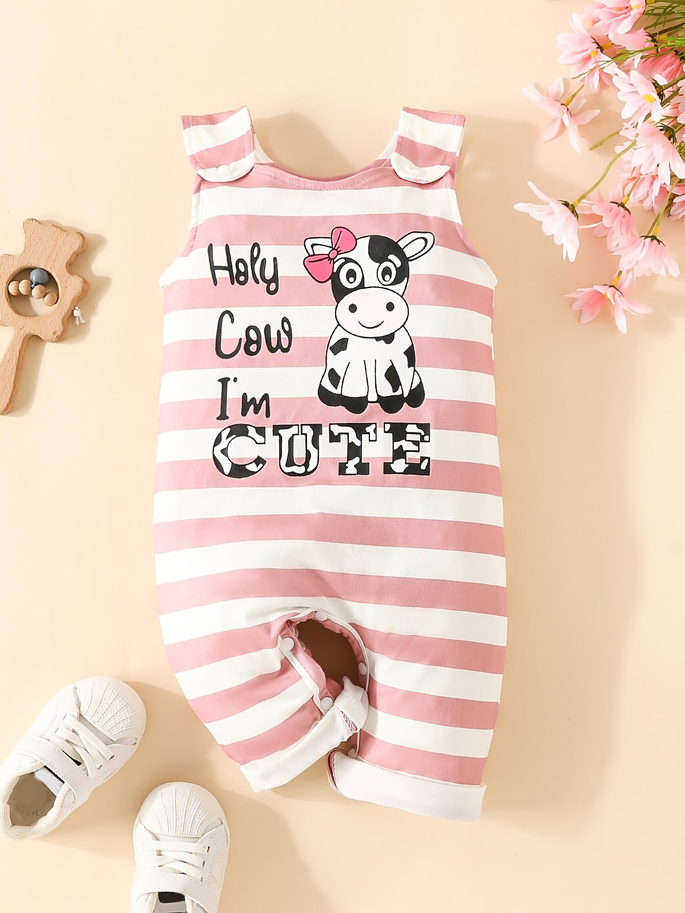 Baby Girls Striped Elephant Romper Sleeveless Soft Comfortable