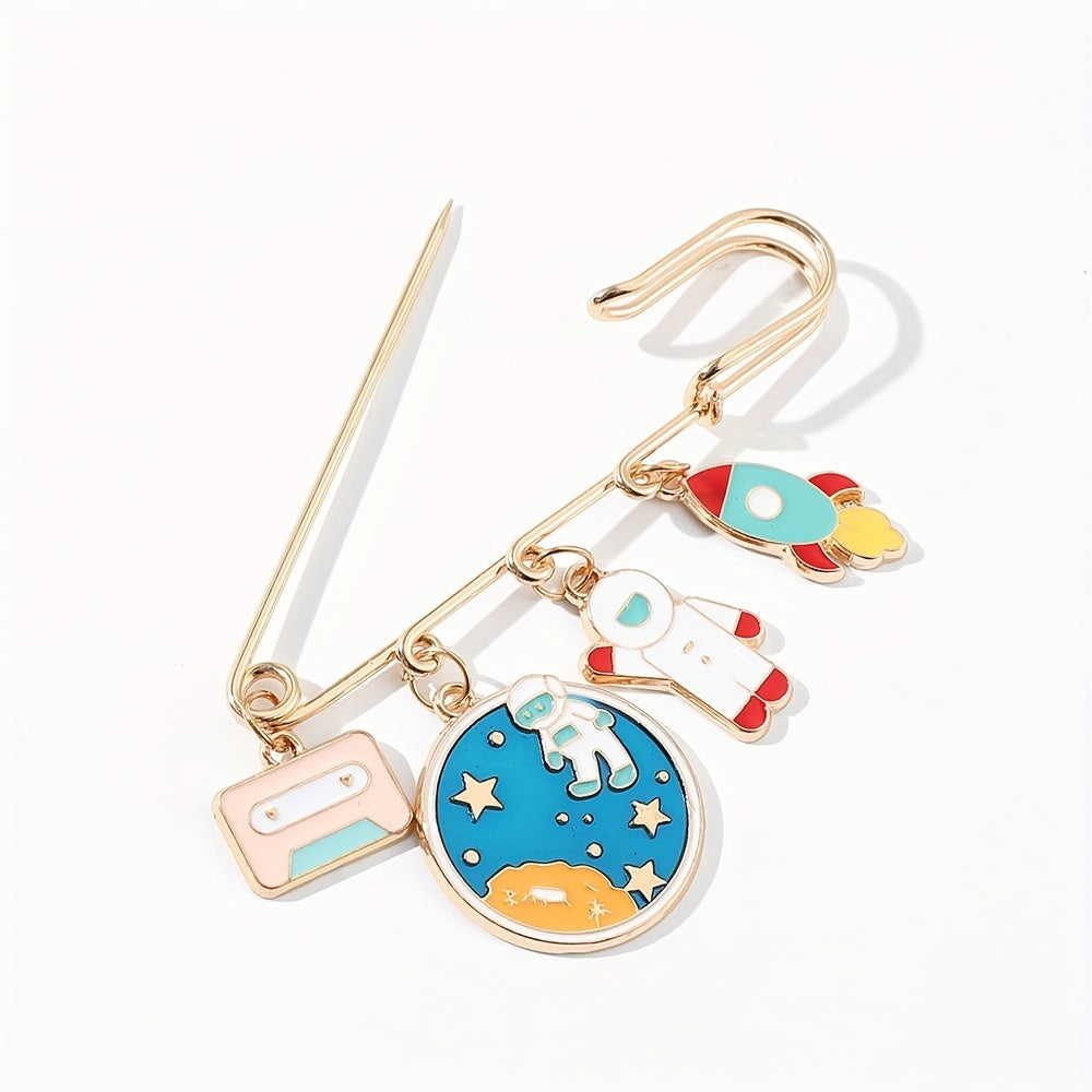 Spaceman Astronaut Clothes Pin Creative Cartoon Rainbow Pony Butterfly Brooch
