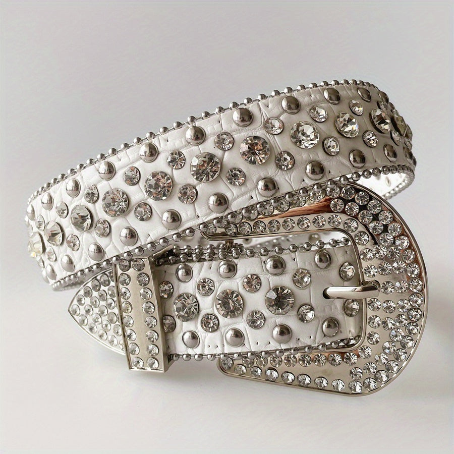 Rhinestone Rivet Y2K Belt Hip Hop PU Leather Jeans Pants Belt Solid Punk