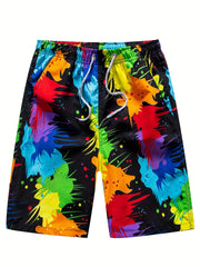 Men's Paints Splash Elastic Waist Drawstring Beach Shorts