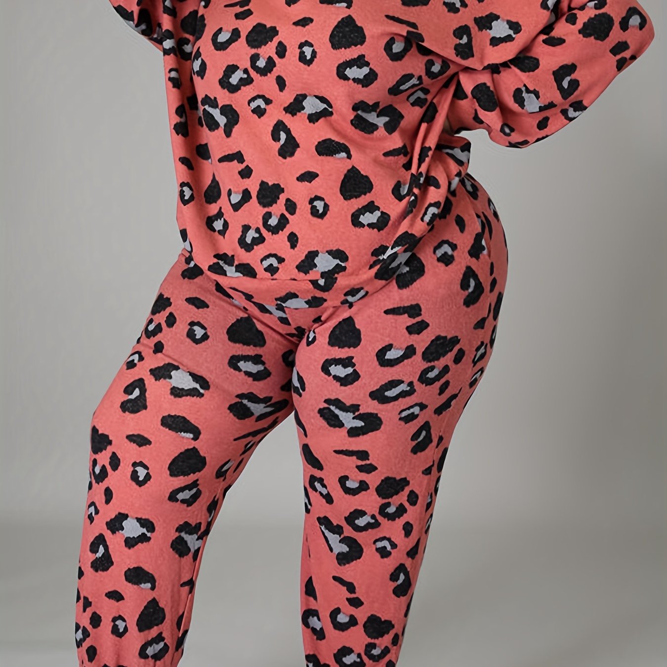  Leopard Print Lantern Sleeve Top & Joggers Set